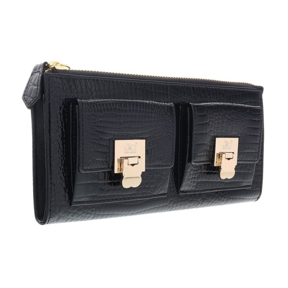 J&C J11-012 NERO Black Zippered  Large Wallet